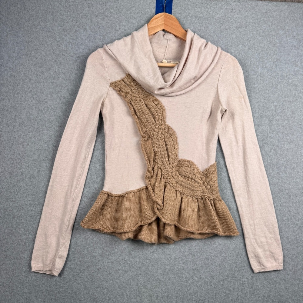 Moth Anthropologie Sweater Womens XS Beige Cowl Neck Peplum Cashmere Blend Knit